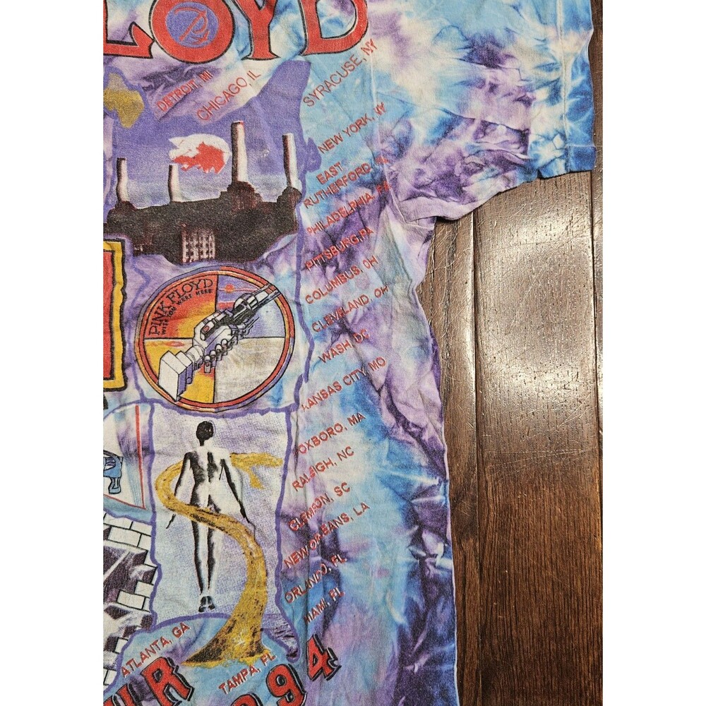 Vintage 1994 Pink Floyd The Division Bell Tour Tie Dye Band Tee Shirt Sz XL - Picture 13 of 14